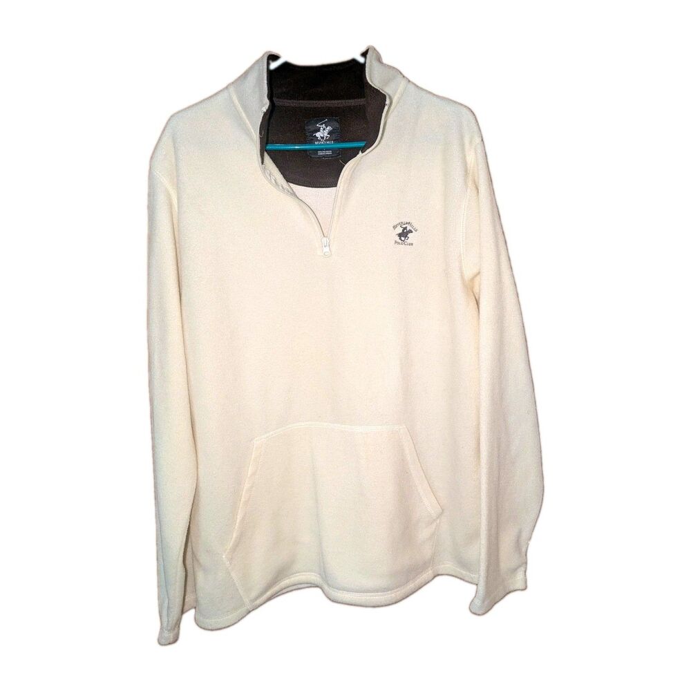 Beverly Hills Polo Club Men's Fleece 1/4 Zip Pullover Pockets Beige L